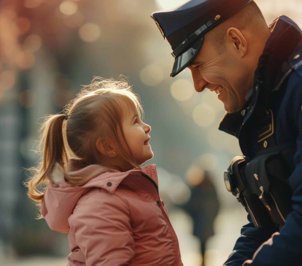Portrait of a Male Police Officer with a Little Child scaled e1762276653196 Safeguard the Wellness of the Family Unit